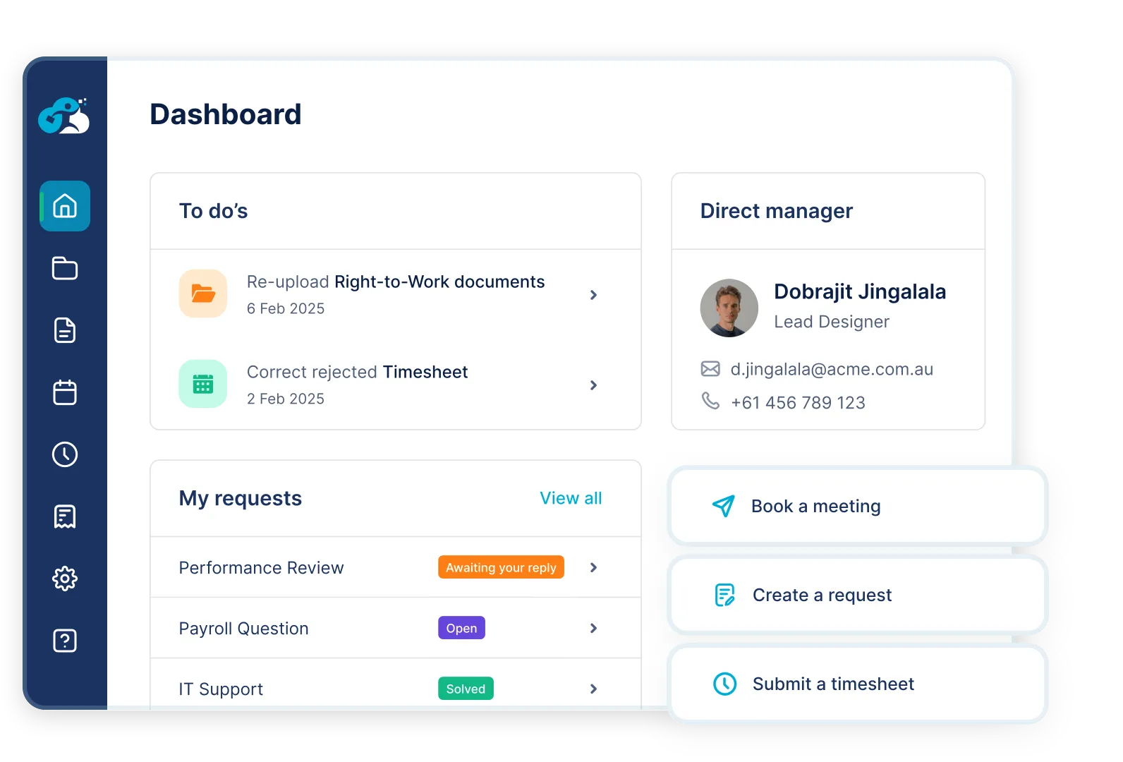Outstaffer platform: employee dashboard with team members across countries